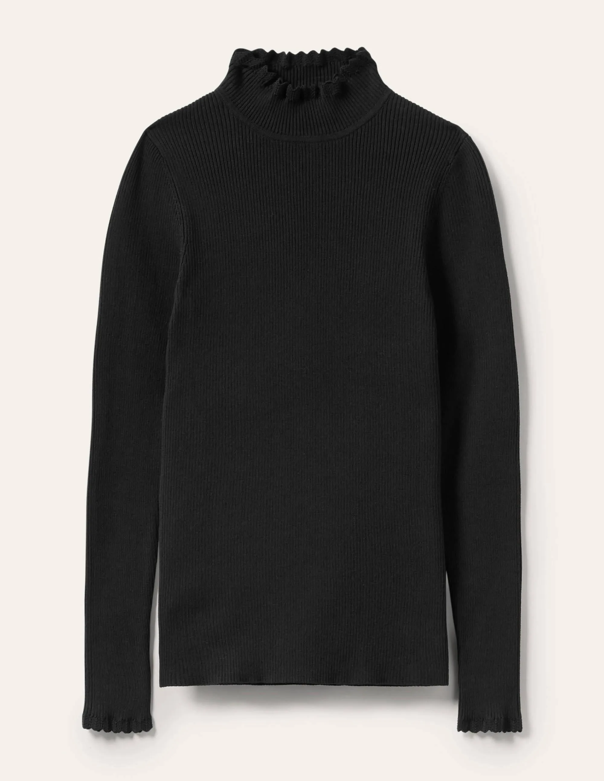 Scallop High Neck Jumper-Black