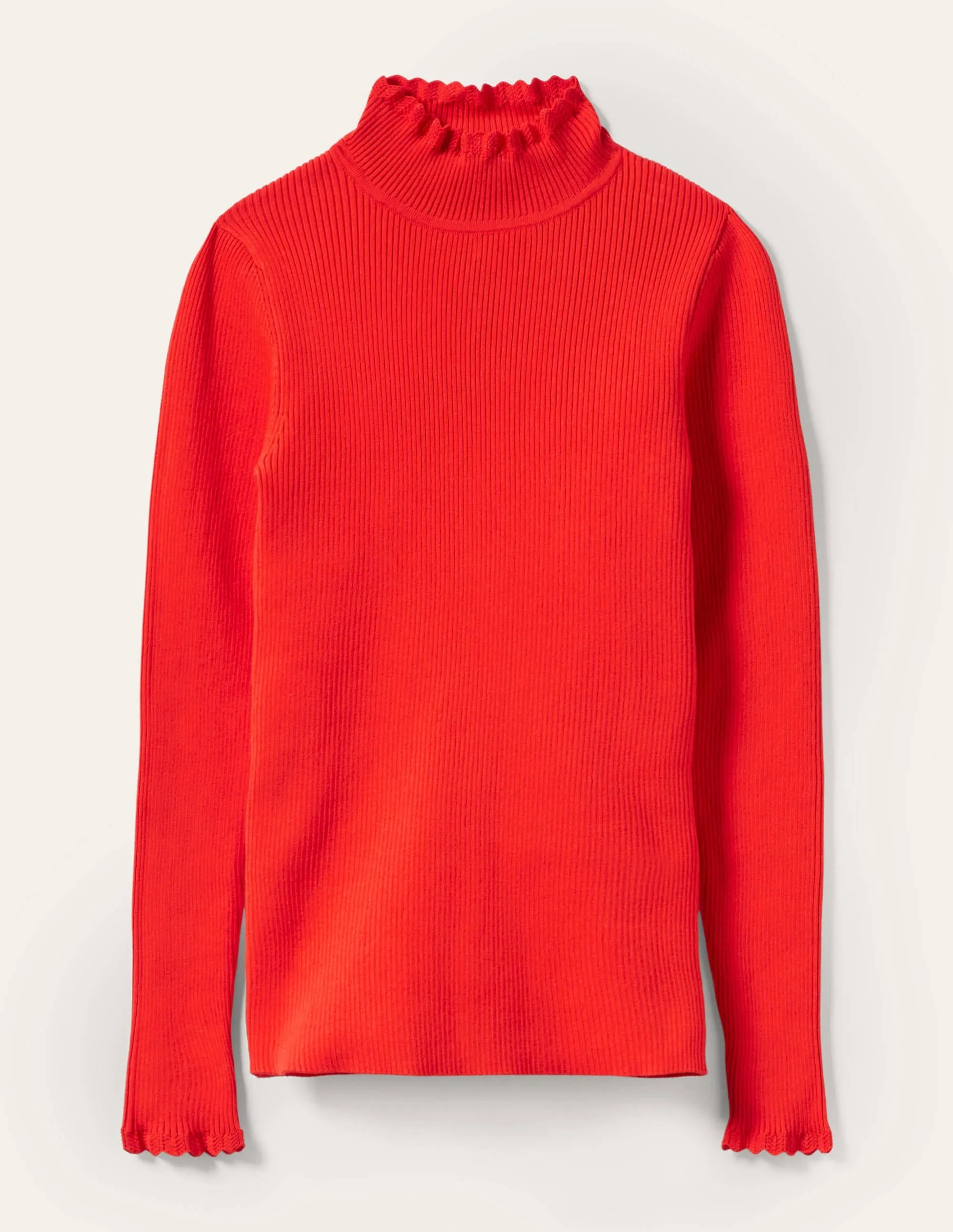 Scallop High Neck Jumper-Cherry Red