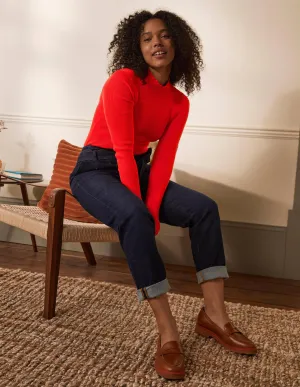 Scallop High Neck Jumper-Cherry Red