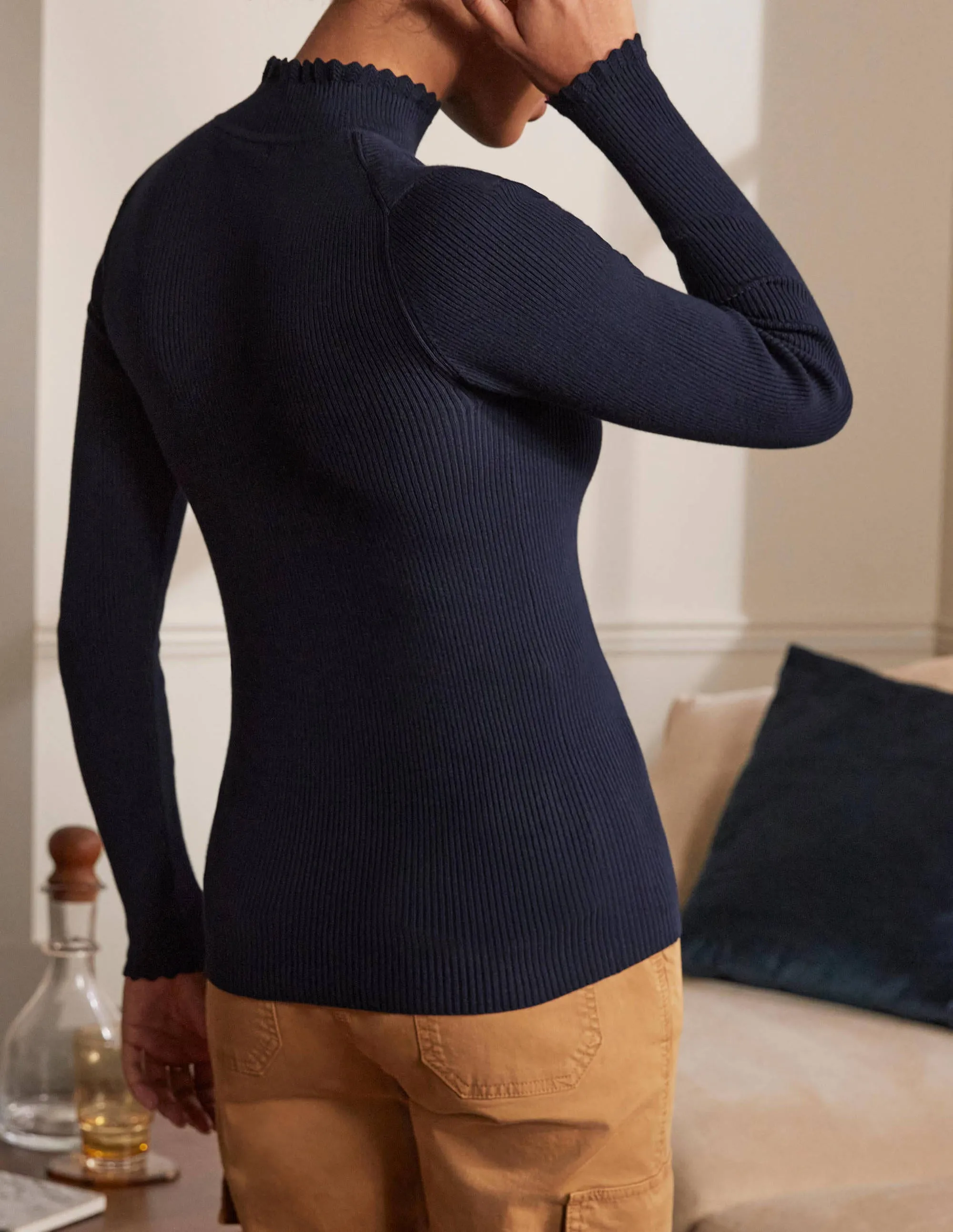 Scallop High Neck Jumper-Navy
