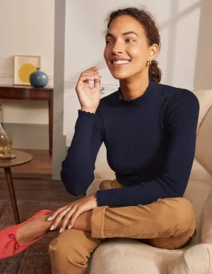 Scallop High Neck Jumper-Navy