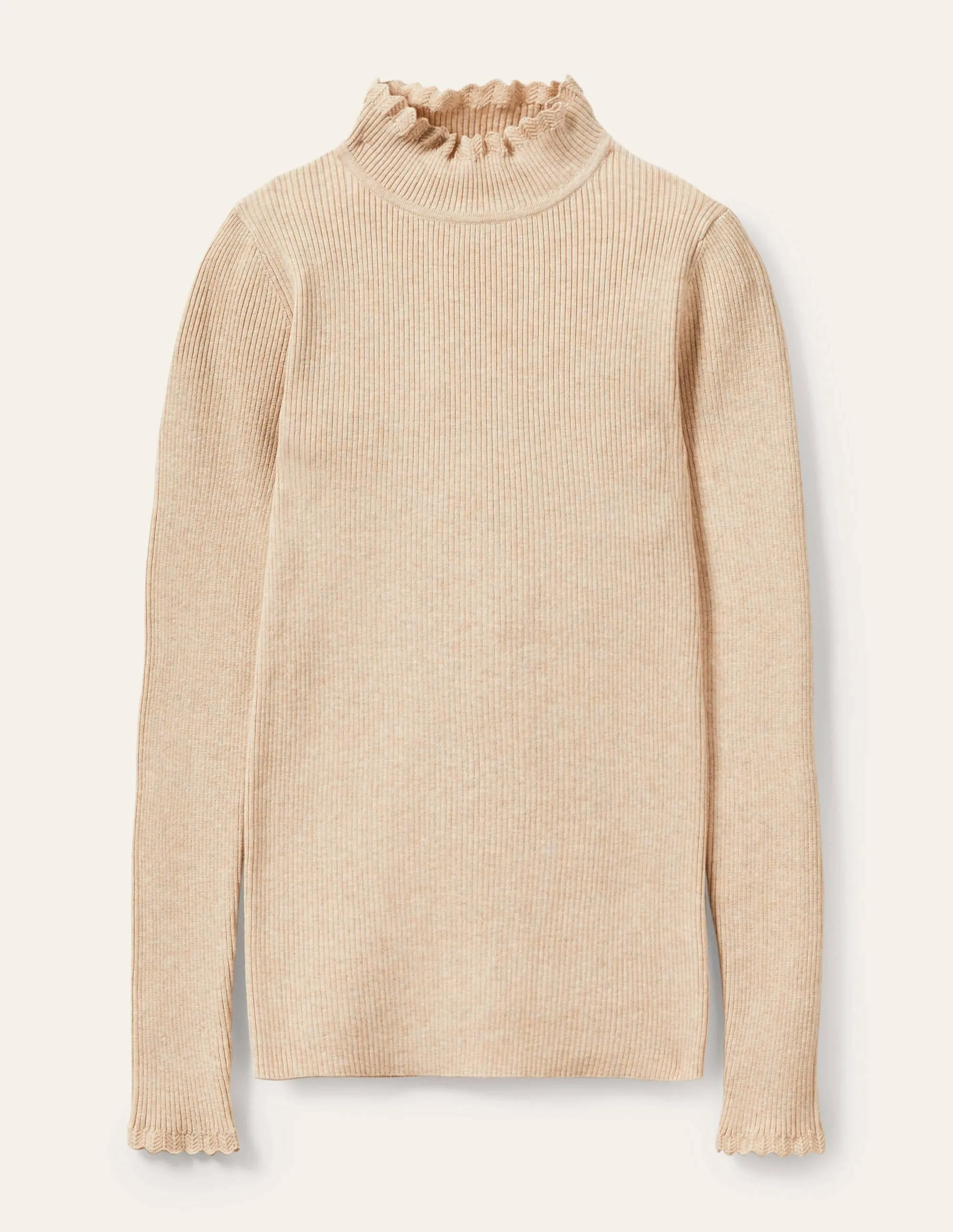 Scallop High Neck Jumper-Oatmeal Melange