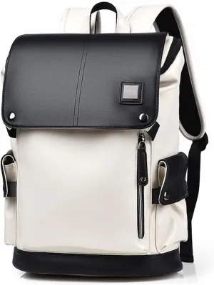 SEFAX Backpack for Men and Women, Large Capacity Leather Light-Weight Laptop Backpack, Fits 15.6 Inch Laptop (Color : White)