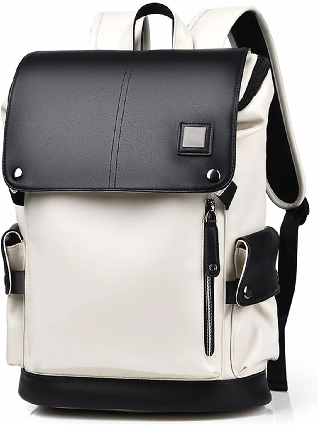 SEFAX Backpack for Men and Women, Large Capacity Leather Light-Weight Laptop Backpack, Fits 15.6 Inch Laptop (Color : White)