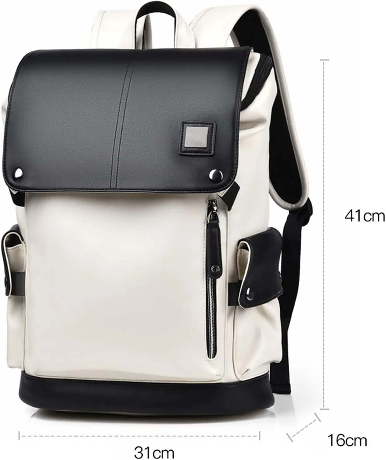 SEFAX Backpack for Men and Women, Large Capacity Leather Light-Weight Laptop Backpack, Fits 15.6 Inch Laptop (Color : White)