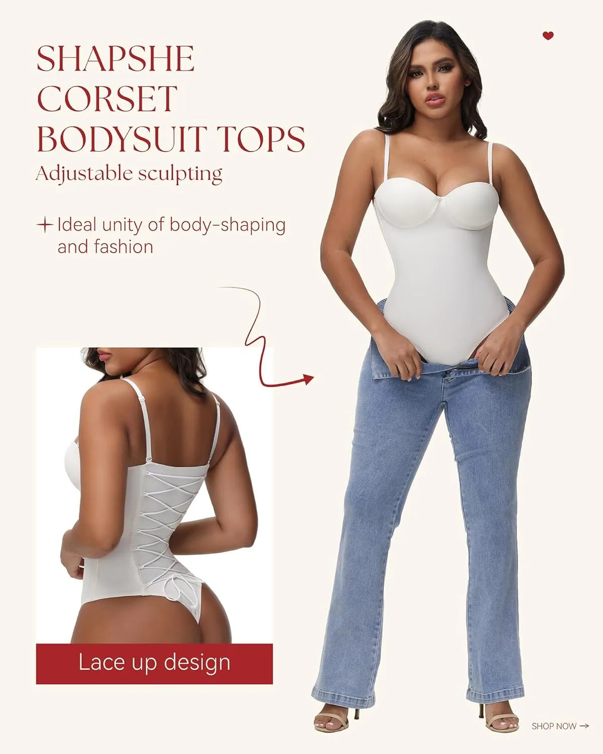 SHAPSHE Strapless Shapewear Corset Bodysuit Tops for Women Tummy Control V Neck Thong Body Shaper Going Out Outfits