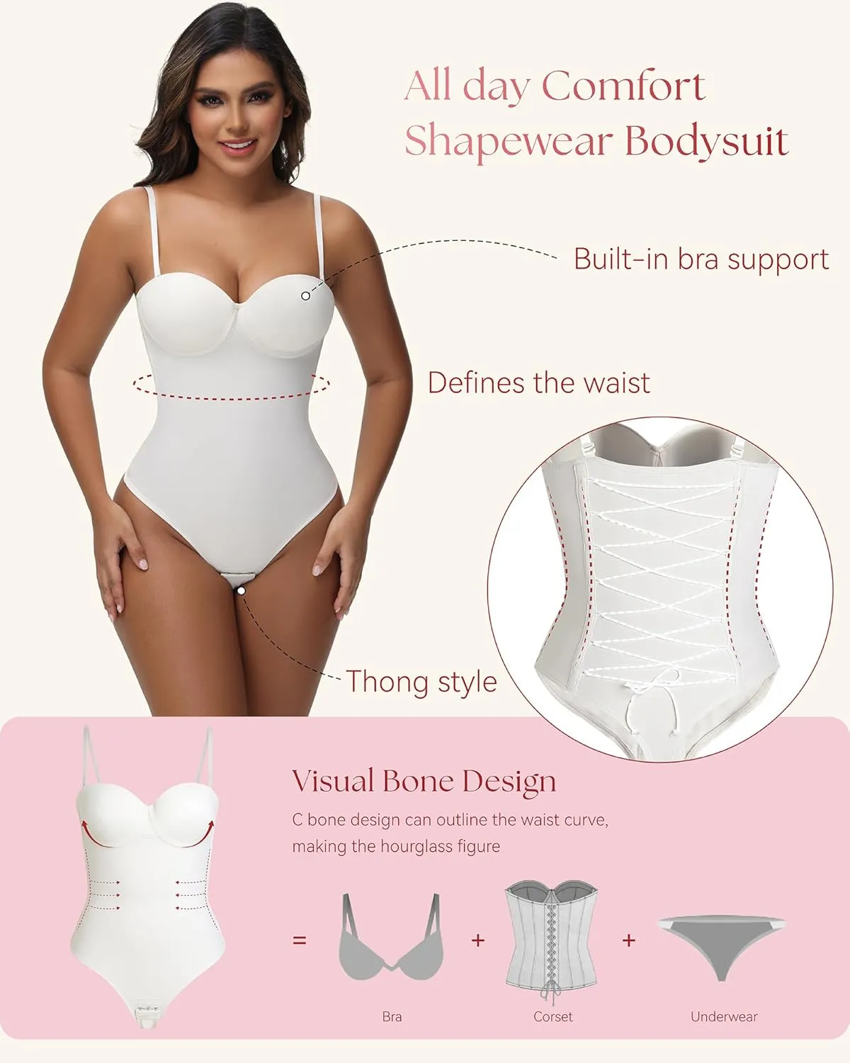 SHAPSHE Strapless Shapewear Corset Bodysuit Tops for Women Tummy Control V Neck Thong Body Shaper Going Out Outfits
