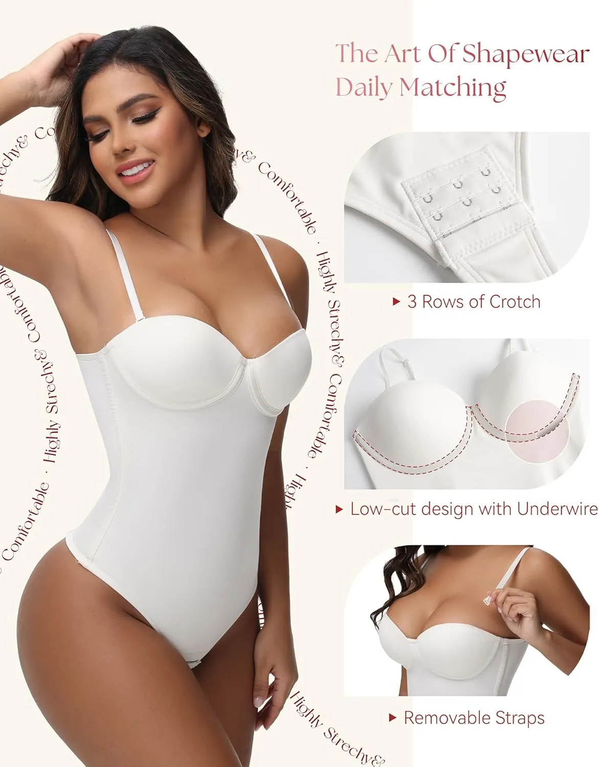 SHAPSHE Strapless Shapewear Corset Bodysuit Tops for Women Tummy Control V Neck Thong Body Shaper Going Out Outfits