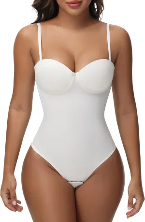 SHAPSHE Strapless Shapewear Corset Bodysuit Tops for Women Tummy Control V Neck Thong Body Shaper Going Out Outfits