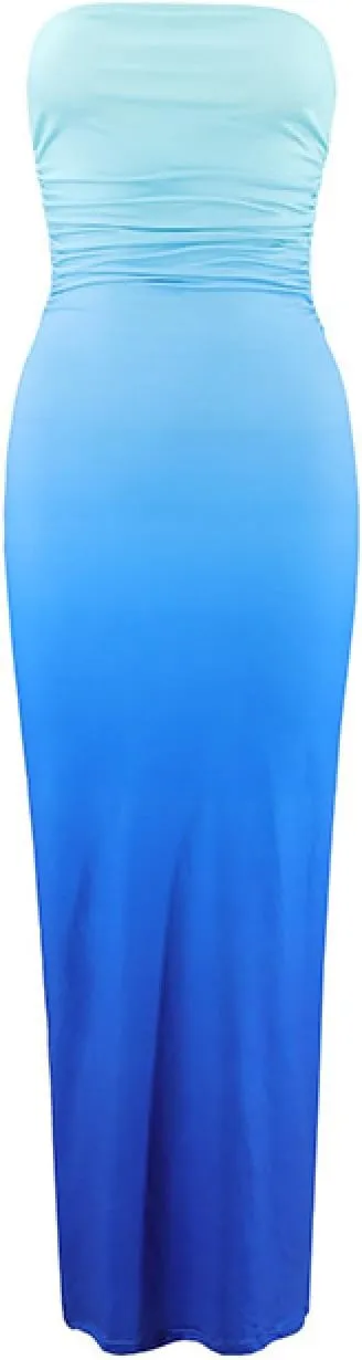 Sinzelimin Cocktail Dresses for Womens Trendy Gradient Bodycon Bandeau Midi Dress Sexy Sleeveless Curvy Women Pleated Dress