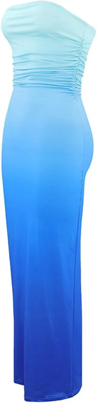 Sinzelimin Cocktail Dresses for Womens Trendy Gradient Bodycon Bandeau Midi Dress Sexy Sleeveless Curvy Women Pleated Dress