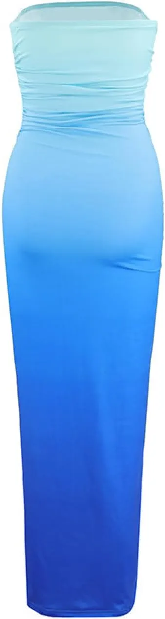 Sinzelimin Cocktail Dresses for Womens Trendy Gradient Bodycon Bandeau Midi Dress Sexy Sleeveless Curvy Women Pleated Dress