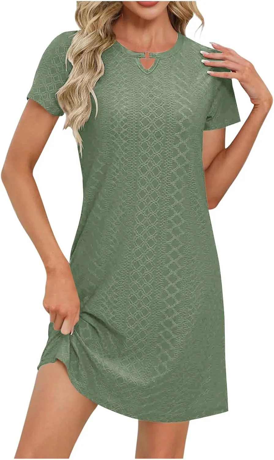 Sinzelimin Summer Dresses for Women 2025 Dressy Casual Midi Dress Short Sleeves Crewneck Bohemian Style Beach Sundress