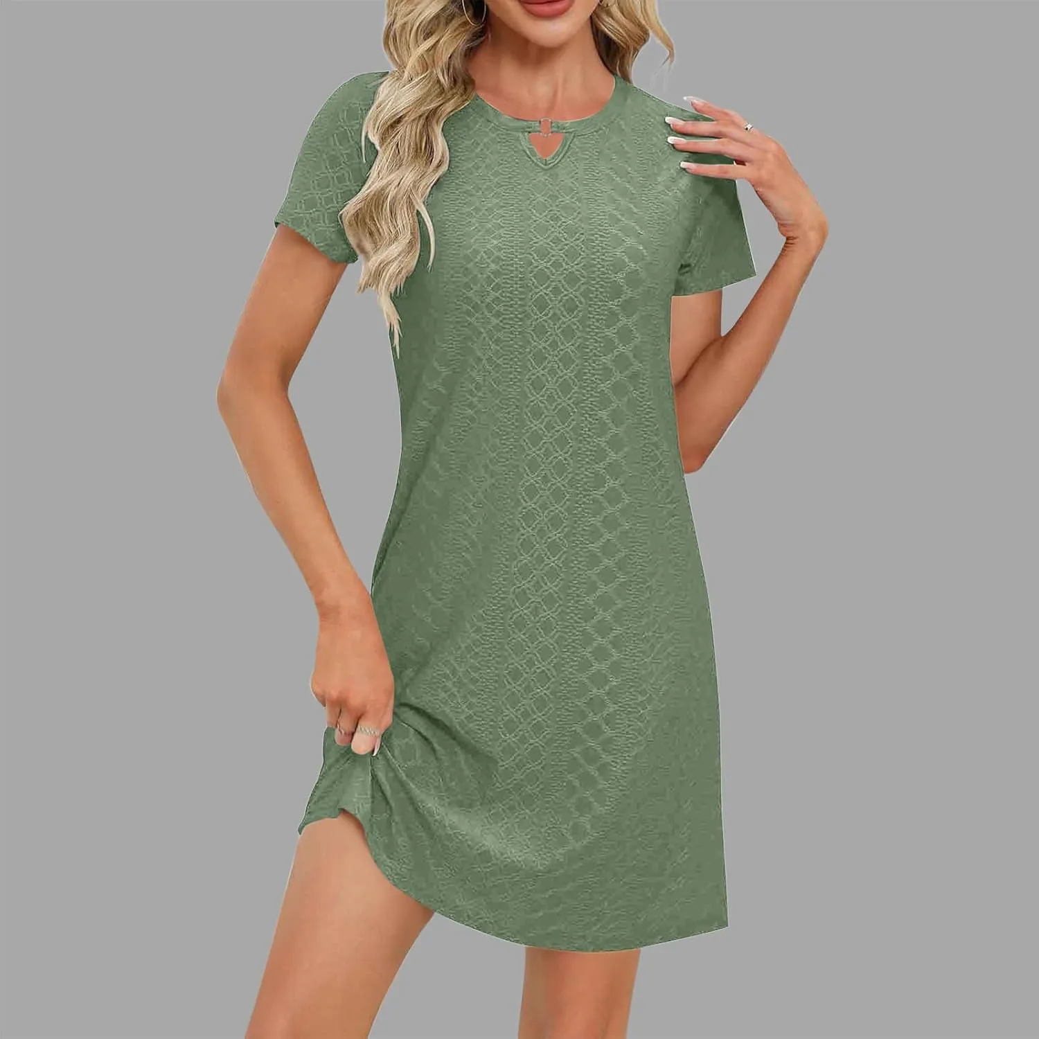 Sinzelimin Summer Dresses for Women 2025 Dressy Casual Midi Dress Short Sleeves Crewneck Bohemian Style Beach Sundress