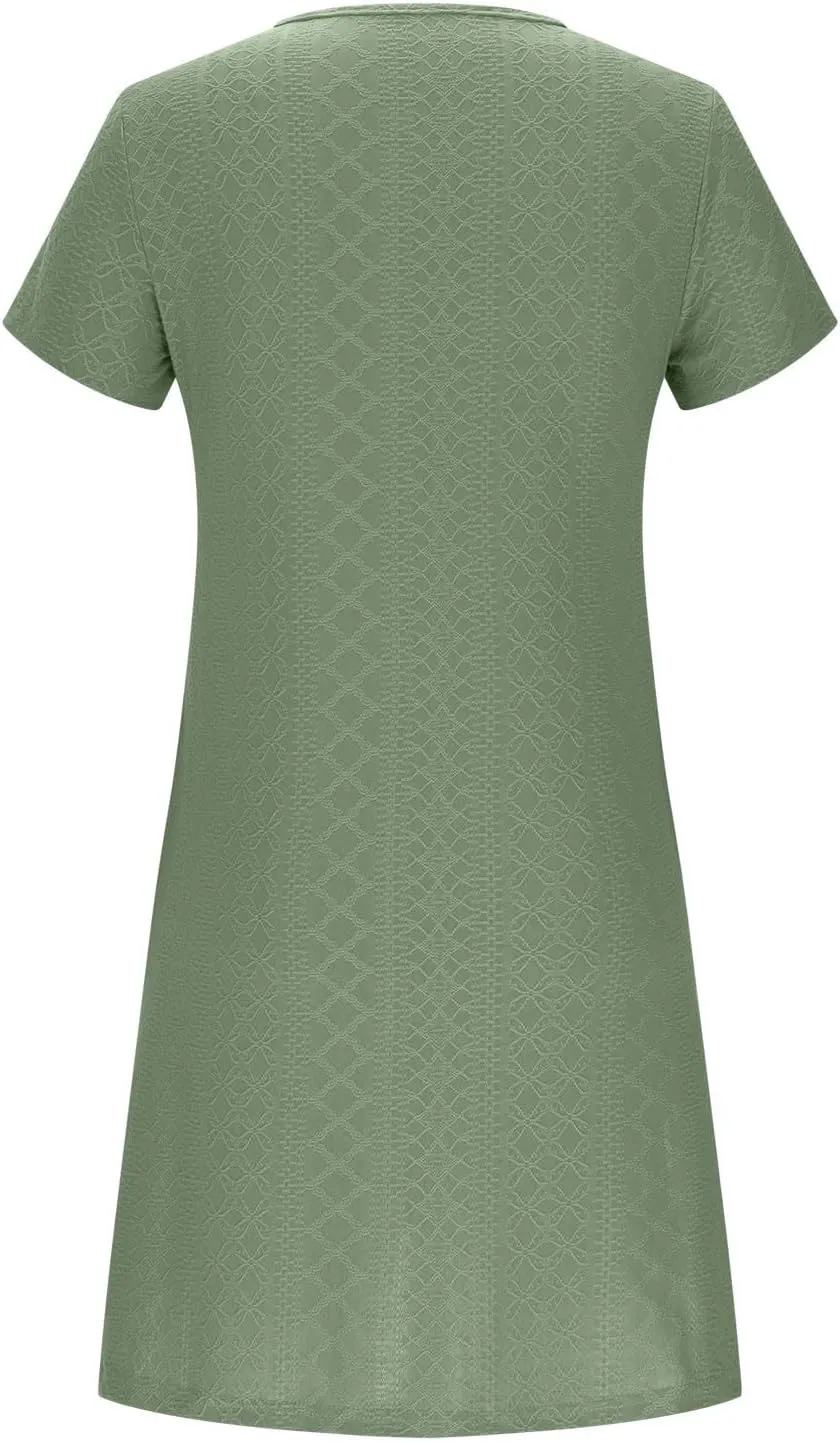 Sinzelimin Summer Dresses for Women 2025 Dressy Casual Midi Dress Short Sleeves Crewneck Bohemian Style Beach Sundress