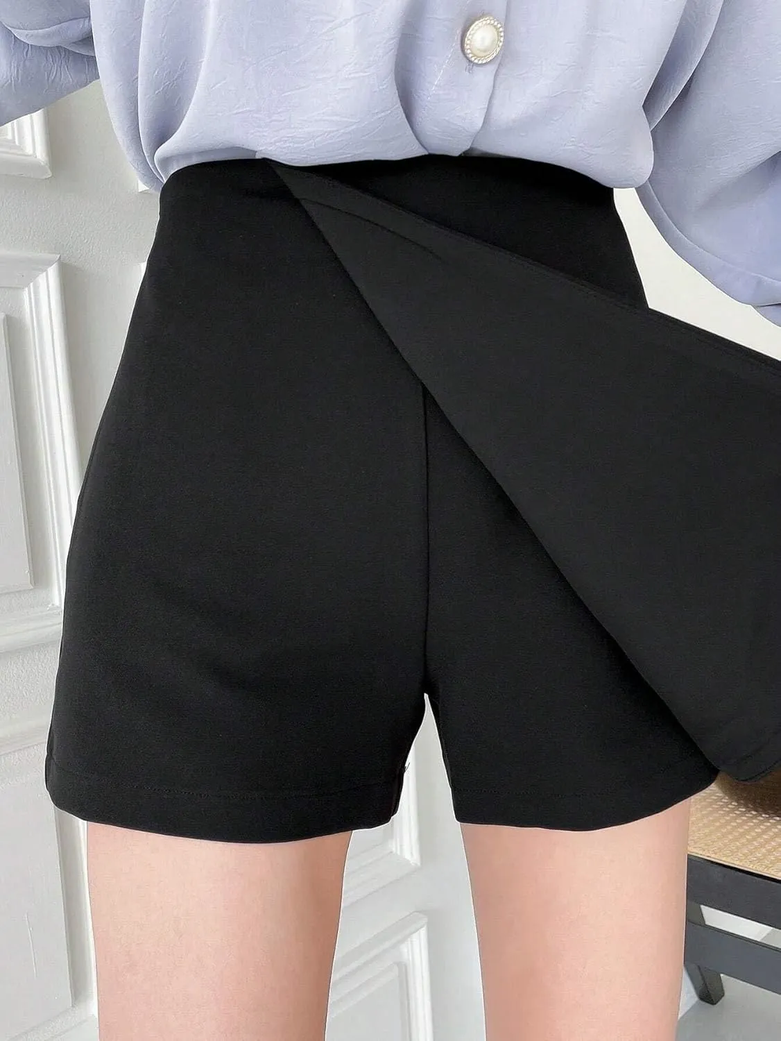 Solid Asymmetrical Wrap Front Skort Hot Shorts for Women