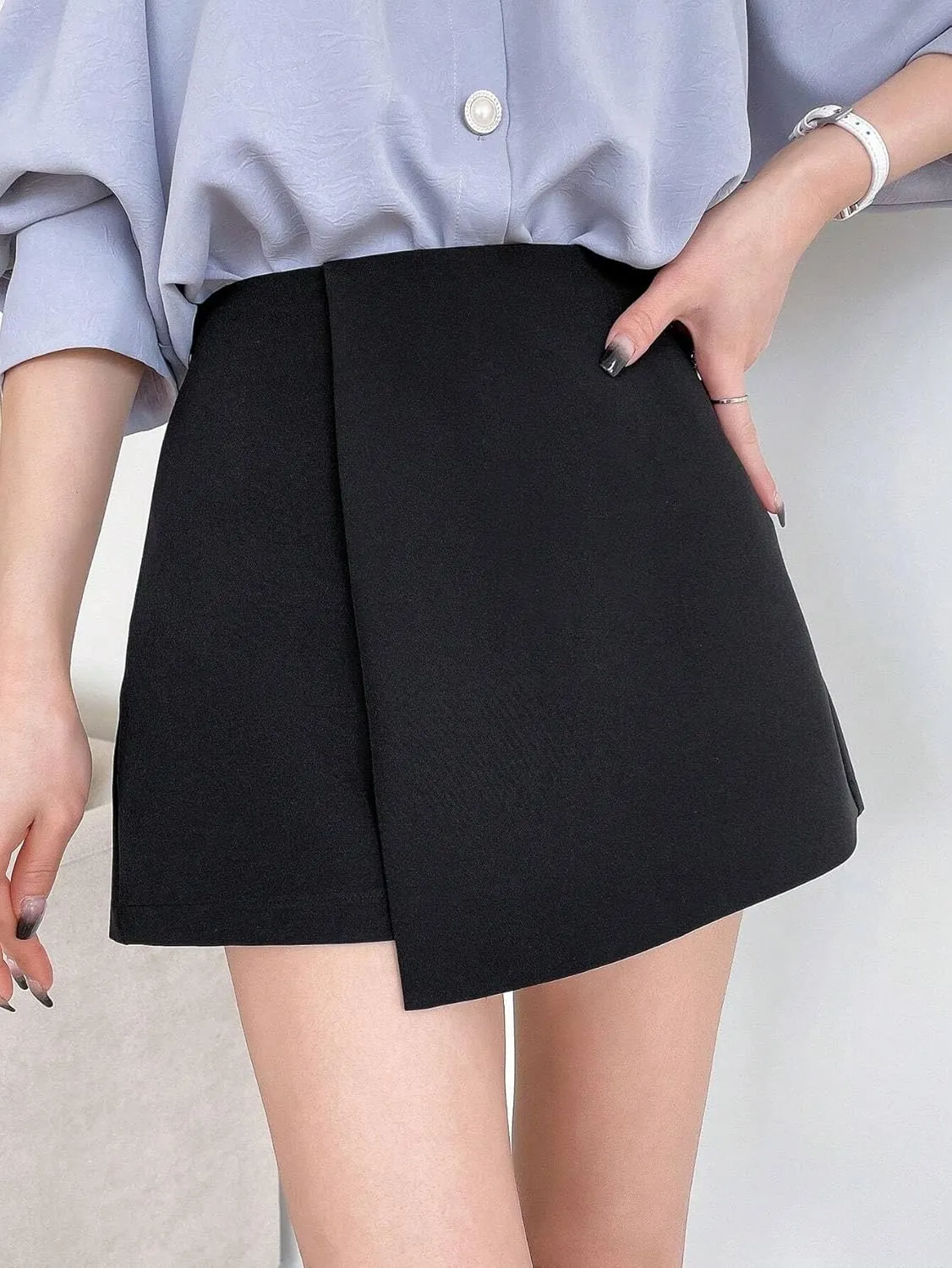 Solid Asymmetrical Wrap Front Skort Hot Shorts for Women