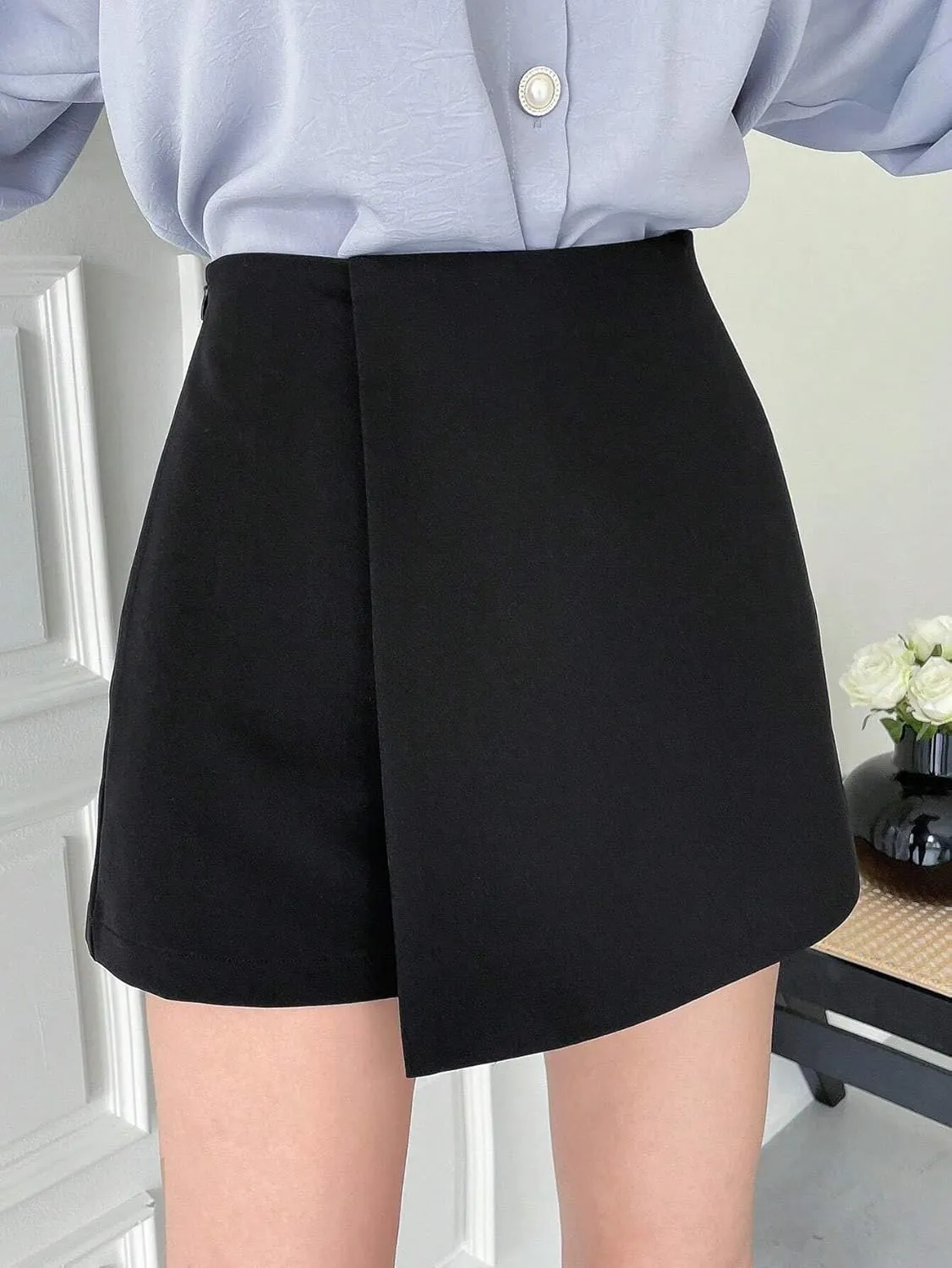 Solid Asymmetrical Wrap Front Skort Hot Shorts for Women