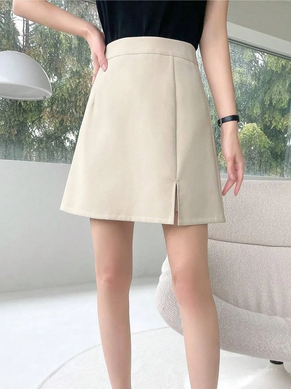 Solid Regular Fit Slit Hem Skort Shorts for Women