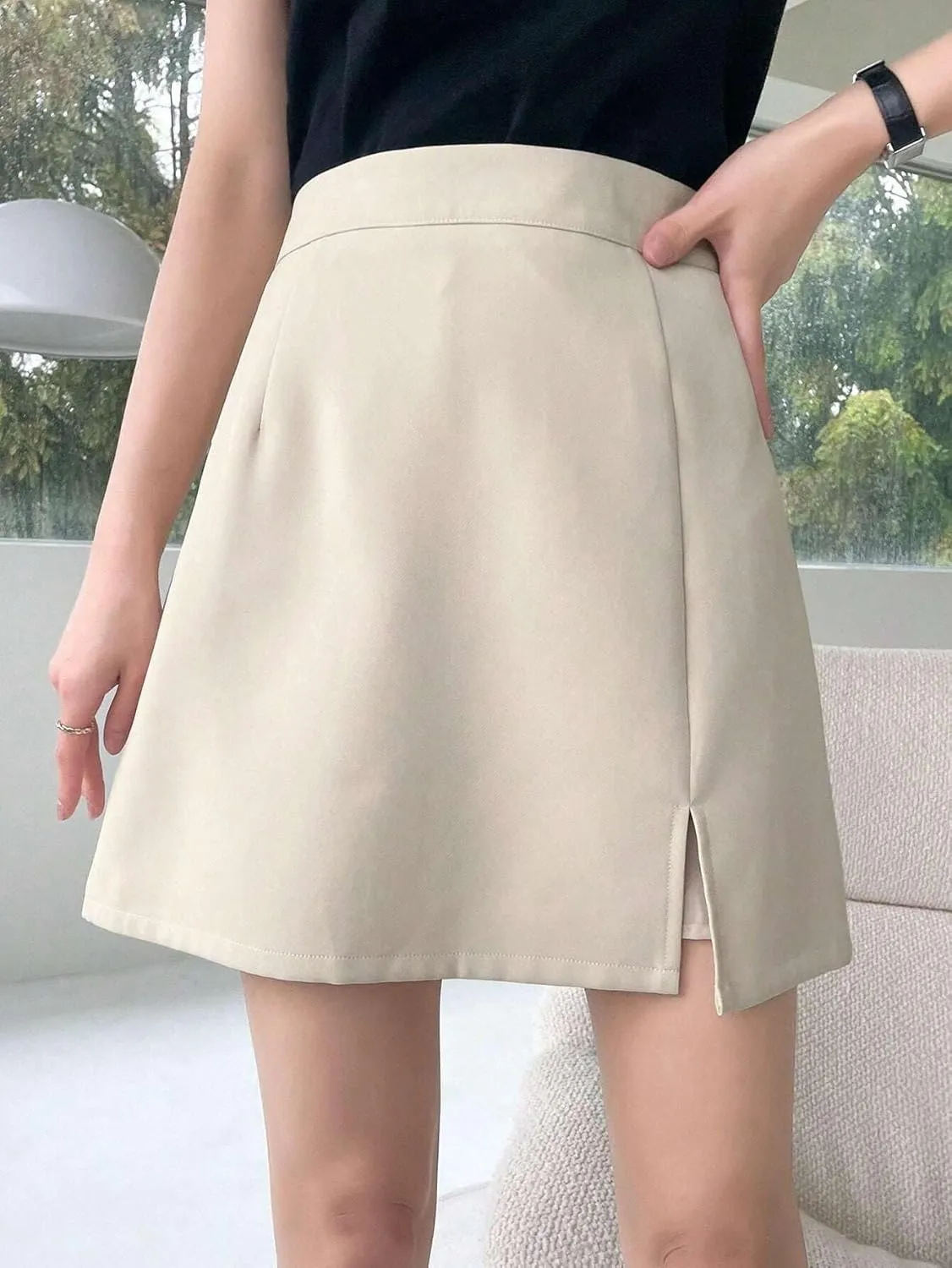 Solid Regular Fit Slit Hem Skort Shorts for Women