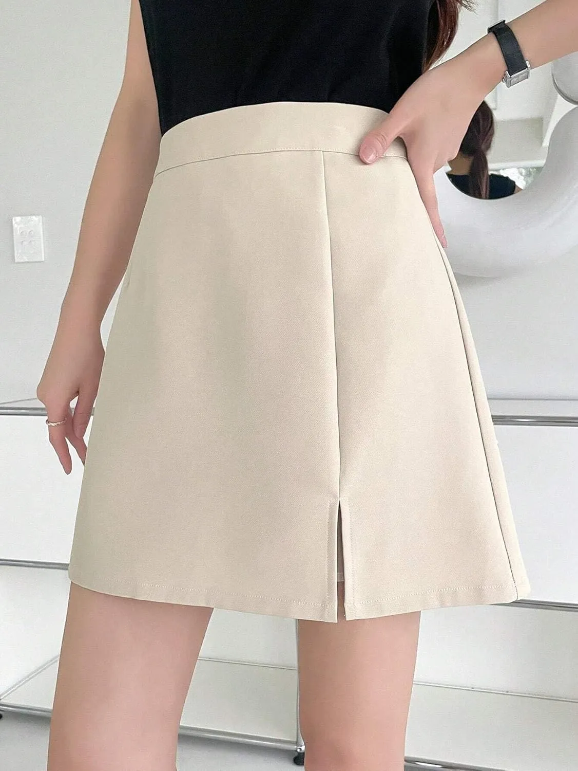 Solid Regular Fit Slit Hem Skort Shorts for Women