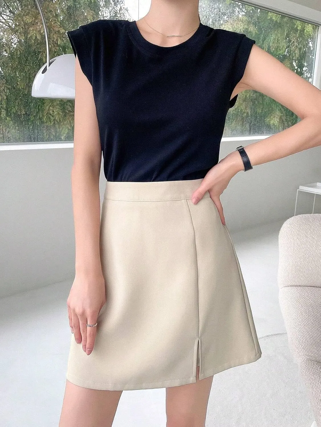 Solid Regular Fit Slit Hem Skort Shorts for Women