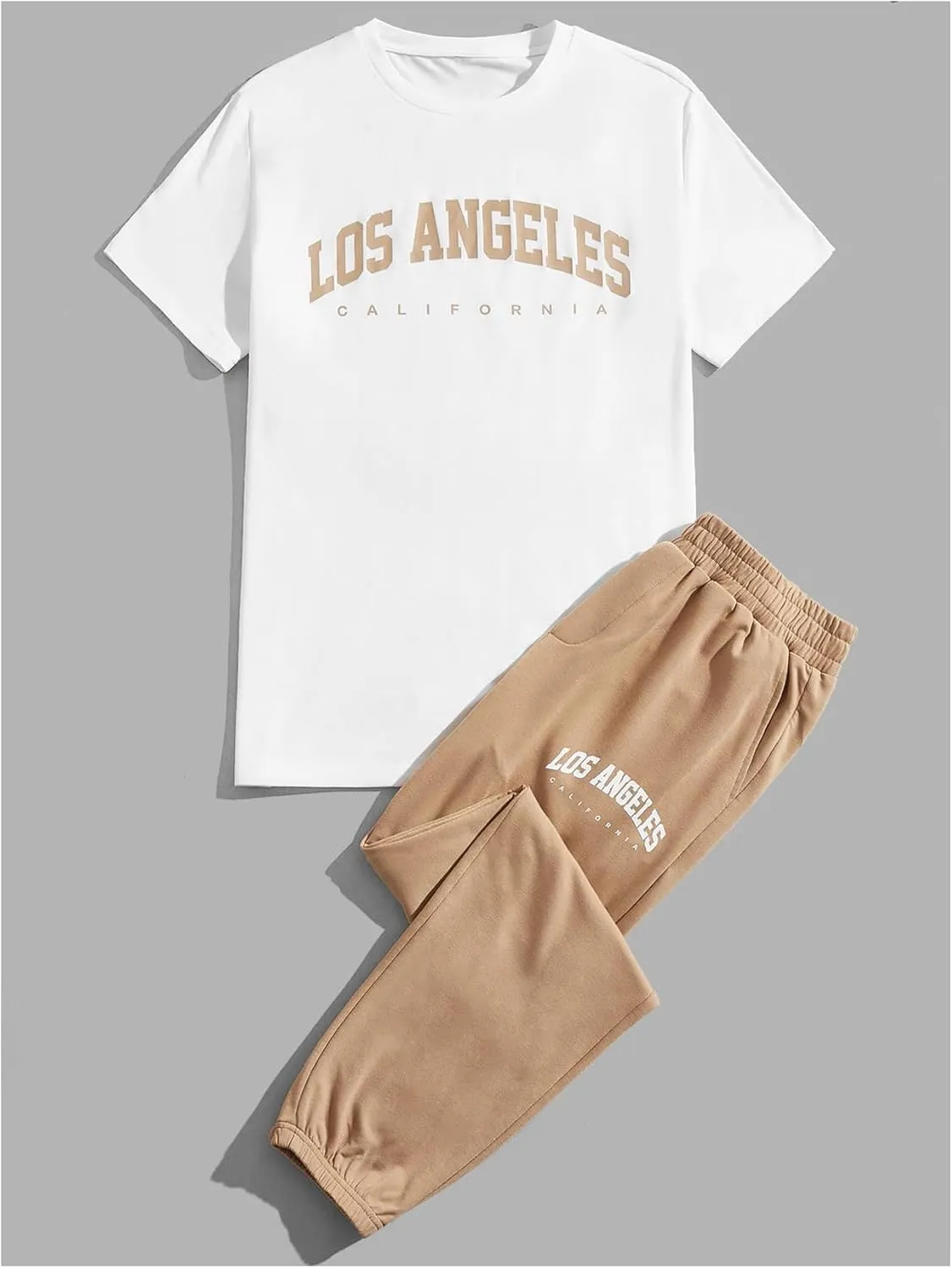 SOLY HUX Men's Tracksuits 2 Piece Outfits Letter Graphic Short Sleeve Tee and Sweatpants Set