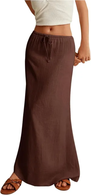 SOLY HUX Women's Summer Maxi Skirt Drawstring Low Waist A Line Casual Skirts