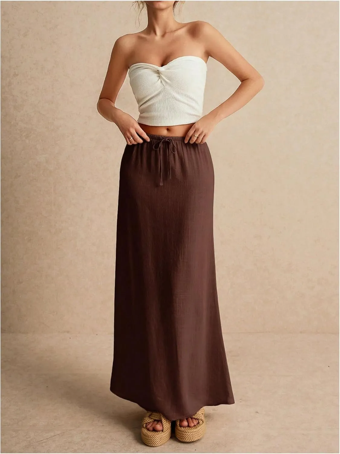 SOLY HUX Women's Summer Maxi Skirt Drawstring Low Waist A Line Casual Skirts
