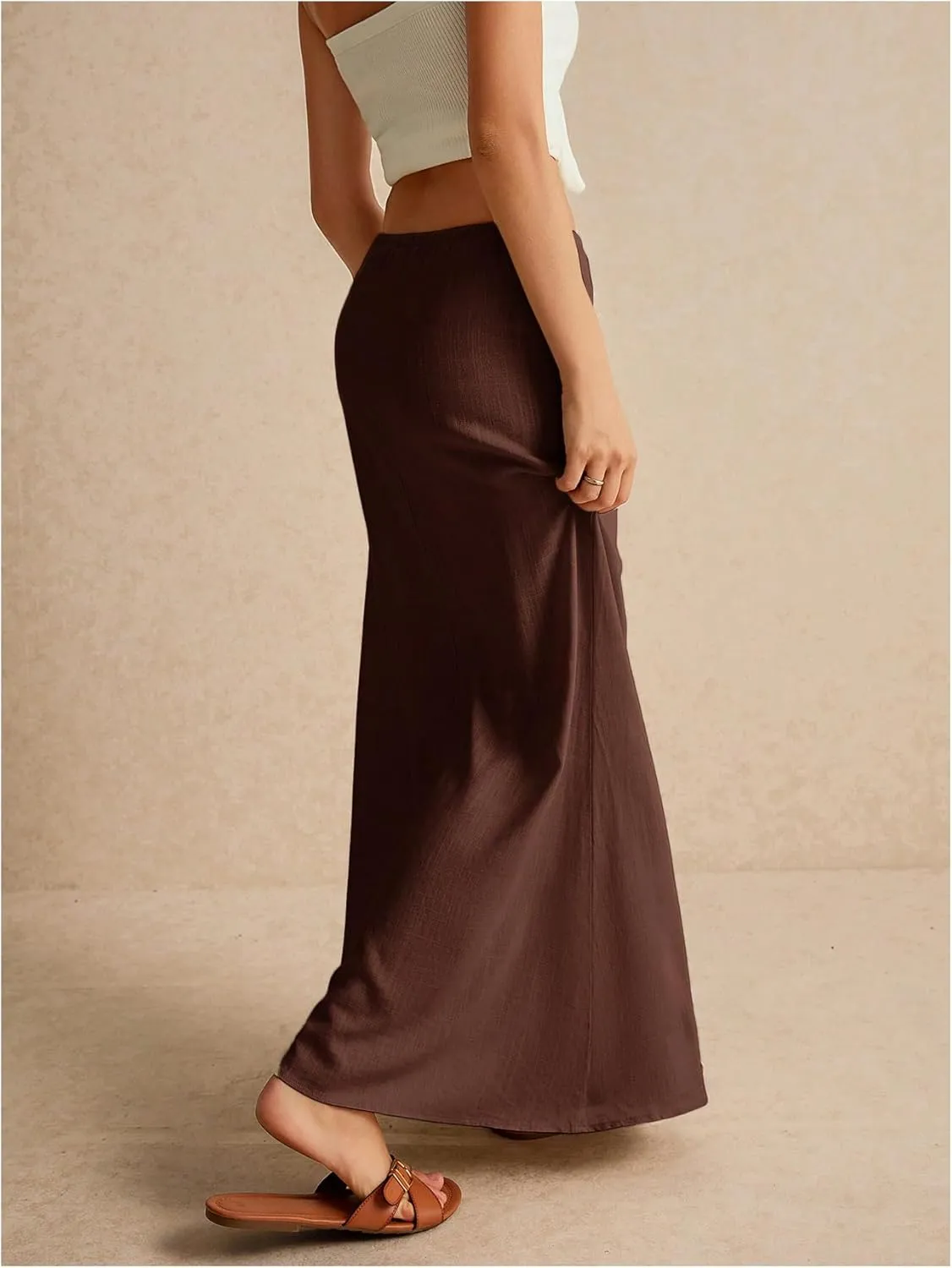 SOLY HUX Women's Summer Maxi Skirt Drawstring Low Waist A Line Casual Skirts