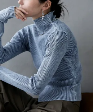 Stone wash high-neck rib knit