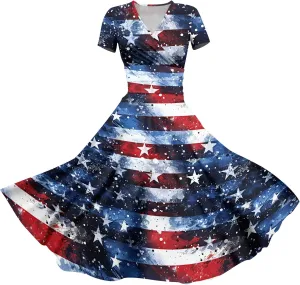 Summer Dresses for Women 2025 4th of July Dress Patriotic American Flag Dress Casual Beach Boho Vintage Midi Dresses