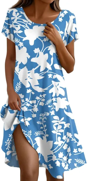 Summer Dresses for Women 2025 Casual Comfy Crew Neck Short Sleeve T Shirt Dress Beach Fashion Vacation Sundresses