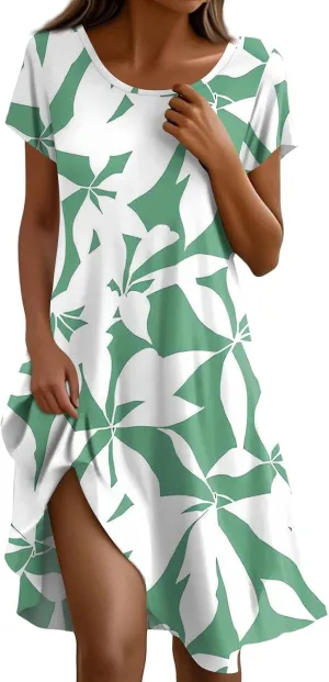Summer Dresses for Women 2025 Casual Comfy Crew Neck Short Sleeve T Shirt Dress Beach Fashion Vacation Sundresses