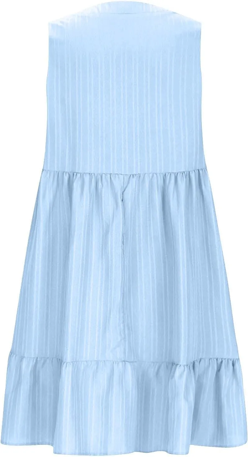 Summer Dresses for Women 2025 V-Neck Mini Dresses Fashion Casual Flowy Boho Ruffle A Line Short Sleeve Dress