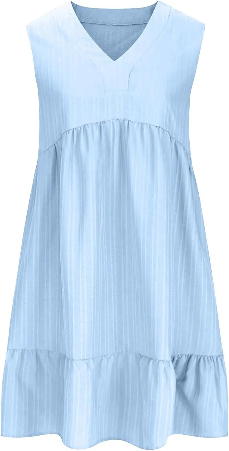 Summer Dresses for Women 2025 V-Neck Mini Dresses Fashion Casual Flowy Boho Ruffle A Line Short Sleeve Dress
