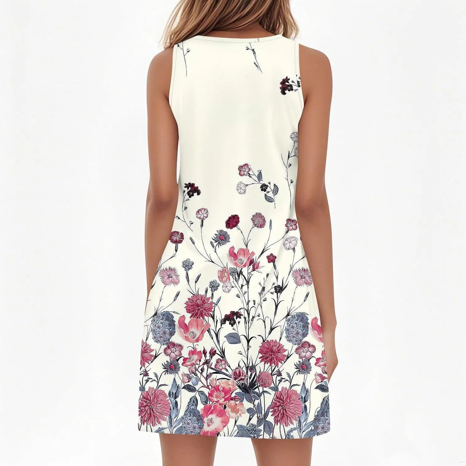 Summer Dresses for Women V Neck Sundresses Casual Beach Tank Dress Floral T Shirt Dresses Loose Sleeveless Sleep Dress