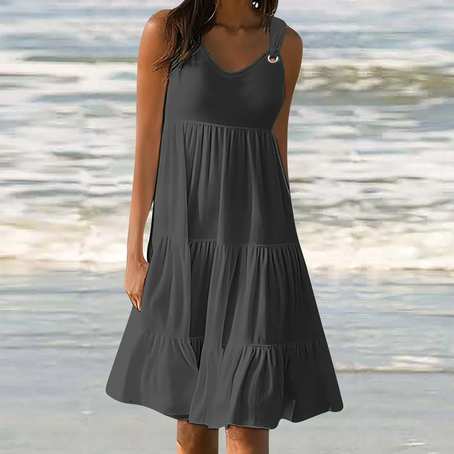 Summer Dresses for Women Vacation 2024 Trendy Beach Sleeveless Sundresses Loose Fit Casual Summer Camisole Dress
