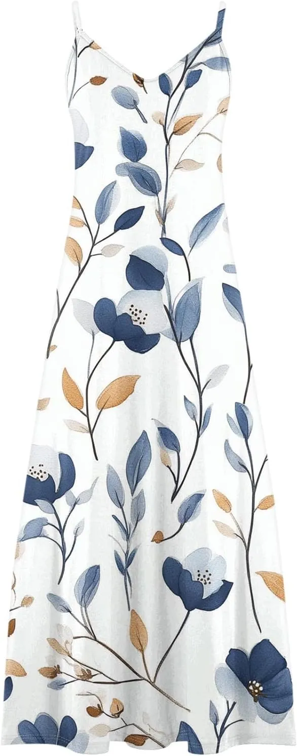 Sun Dresses for Women 2025 Flower Pattern Print Maxi Dresses Sleeveless Fashion Boho Beach Dresses