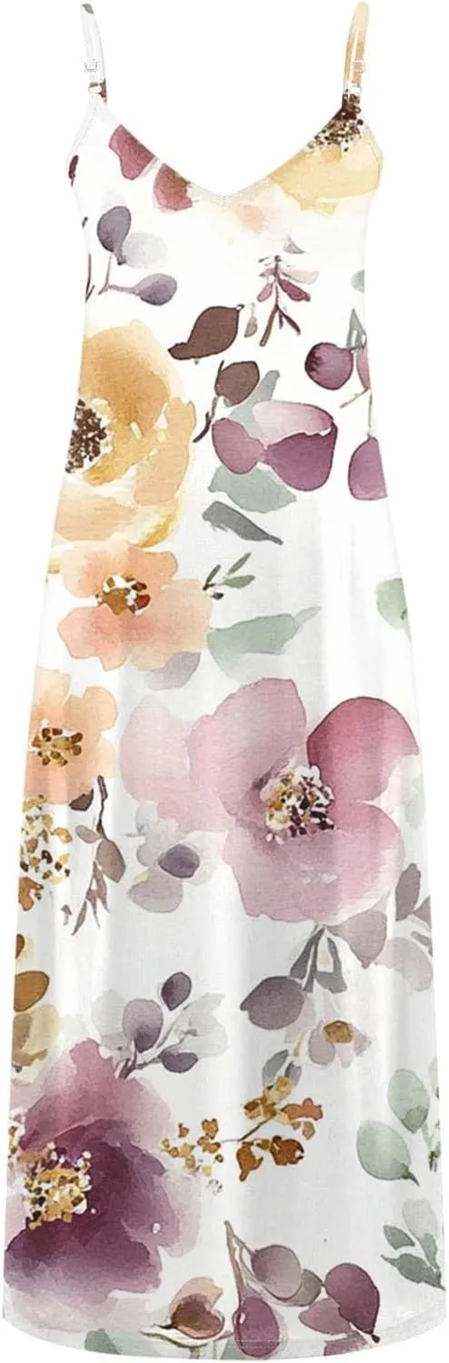 Sun Dresses for Women 2025 Flower Pattern Print Maxi Dresses Sleeveless Fashion Boho Beach Dresses