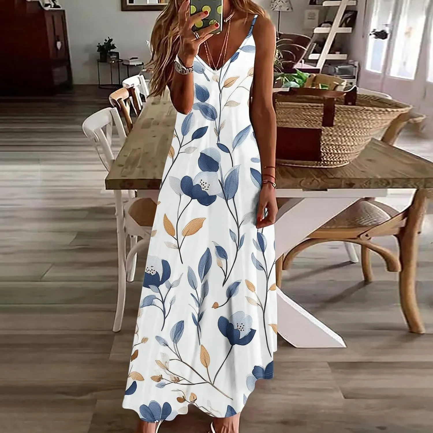 Sun Dresses for Women 2025 Flower Pattern Print Maxi Dresses Sleeveless Fashion Boho Beach Dresses