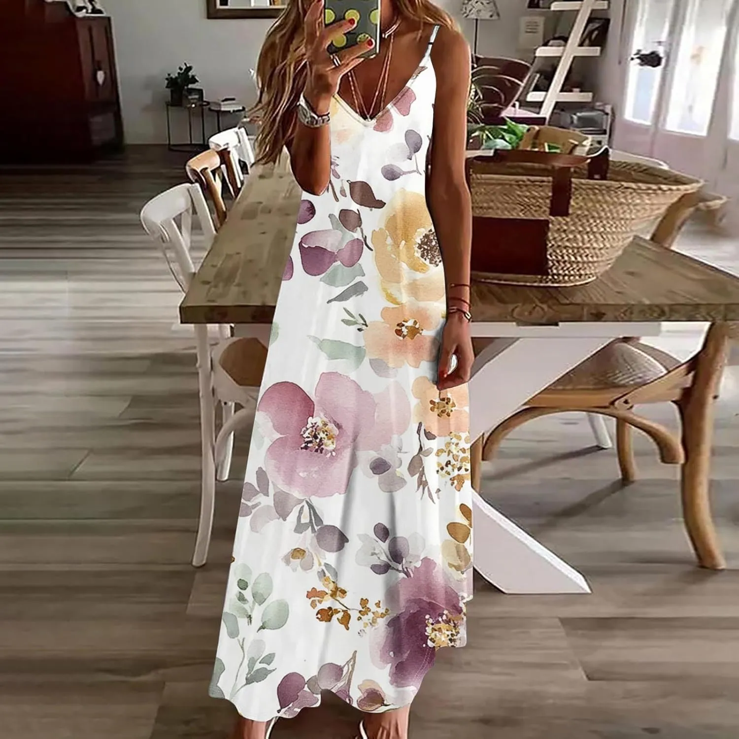 Sun Dresses for Women 2025 Flower Pattern Print Maxi Dresses Sleeveless Fashion Boho Beach Dresses