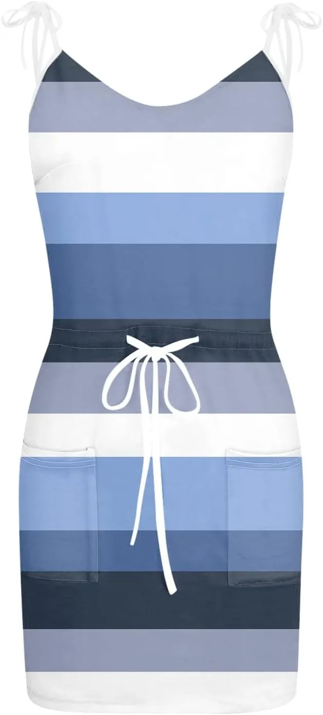 Sundresses for Women 2024 Summer Dresses Boho Casual Sling Sleeveless Striped Contrast Beach Mini graduation Dress