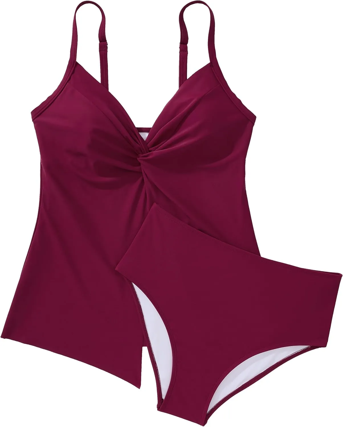 SUUKSESS Women's Tummy Control Tankini Swimsuit Push Up Knot Front Bathing Suits