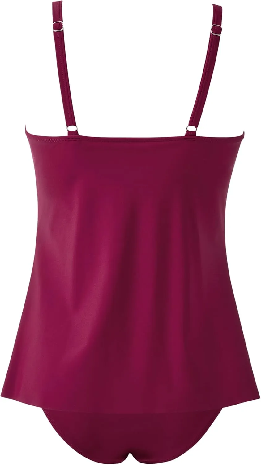 SUUKSESS Women's Tummy Control Tankini Swimsuit Push Up Knot Front Bathing Suits