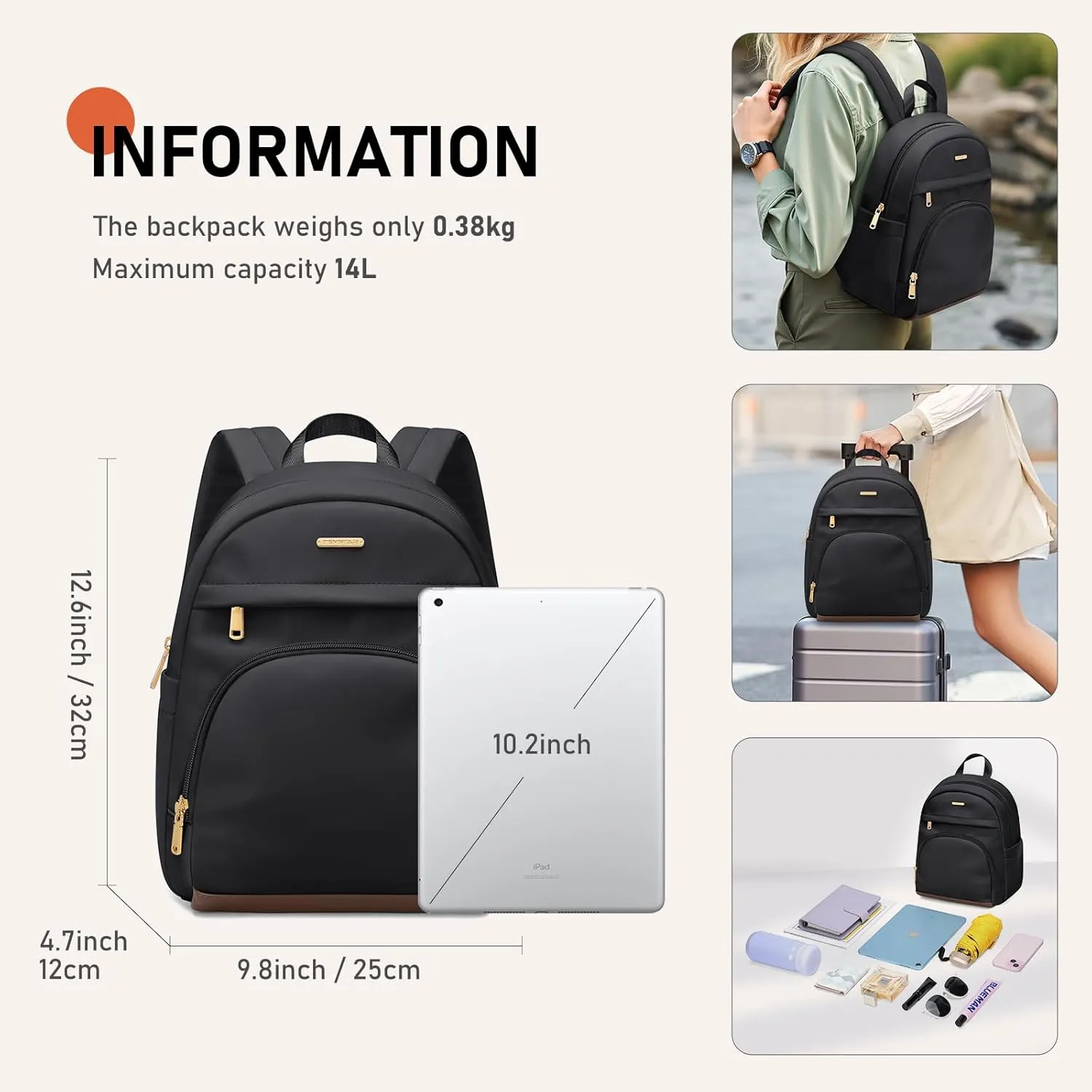 TENSTAR Mini Backpack for Women Stylish Water-Resistant Back pack Purse, Light Weight Daypack Purses Daily Backpack Cute Bookbag for College Travel, Black