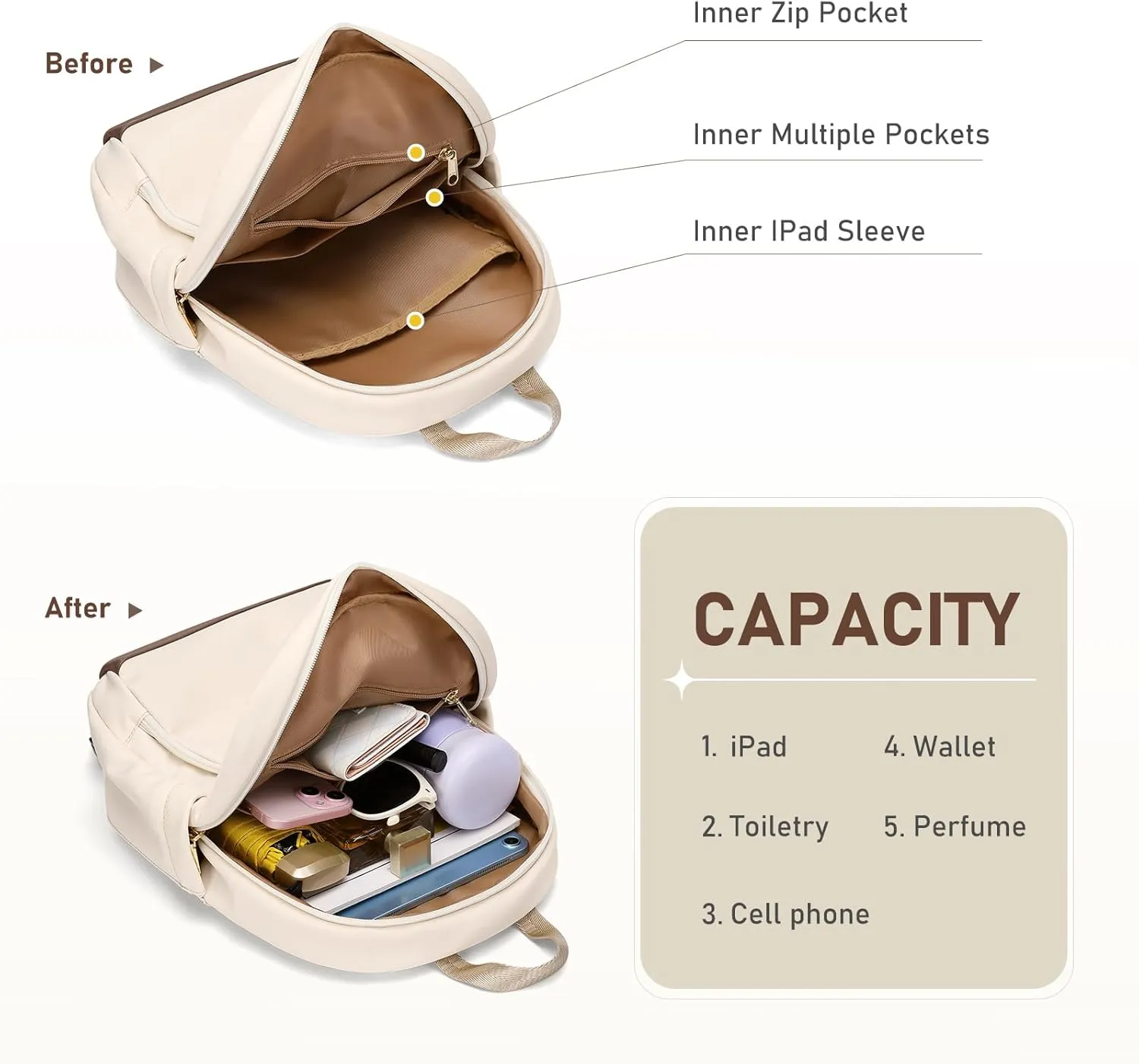 TENSTAR Mini Backpack for Women Stylish Waterproof Back pack Purse, Light Weight Daypack Purses Daily Backpack Cute Bookbag for College Travel, Apricot