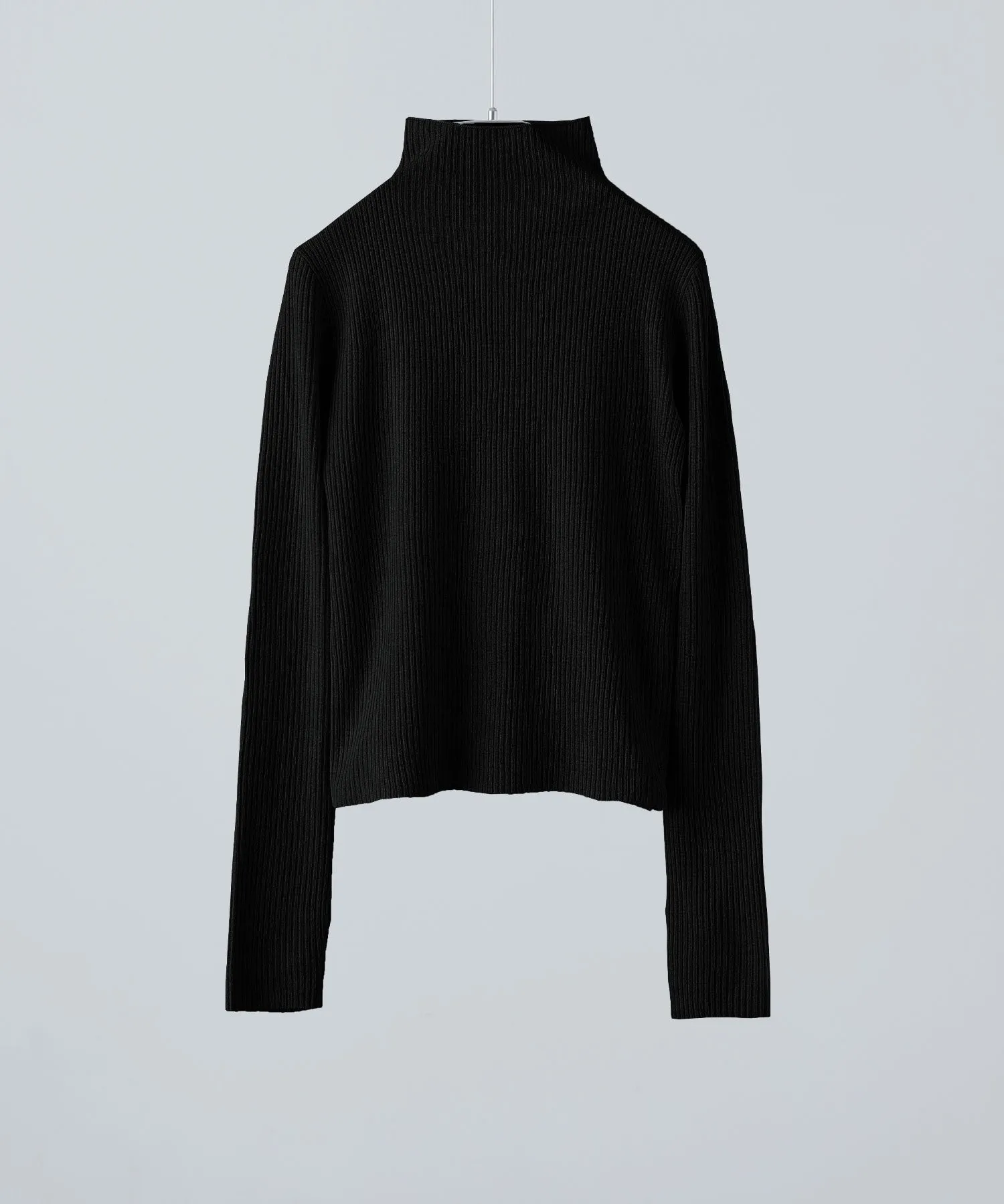 Thumb hole high-neck rib knit