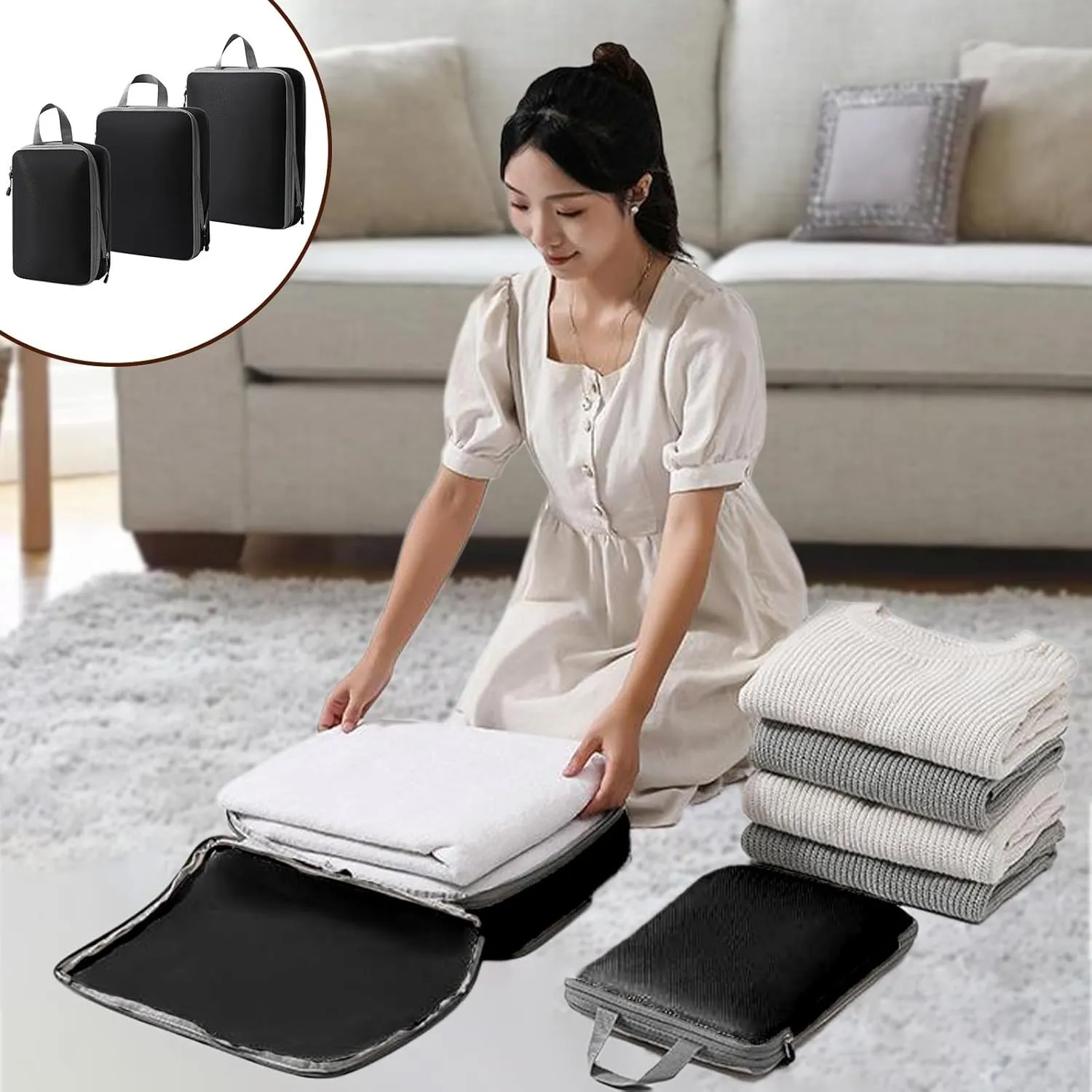 Todays Deals in Clearance 3PCS Compression Packing Cubes Organizer for Travel Luggage Organizer for Suitcases Backpack