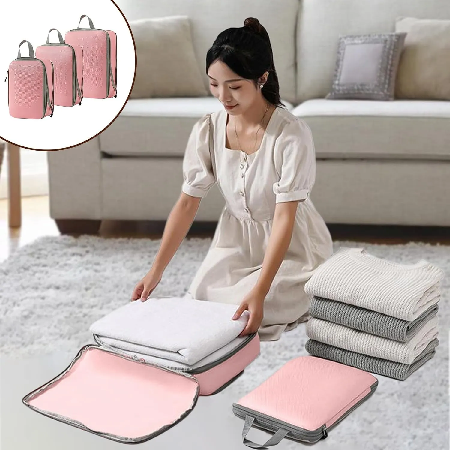 Todays Deals in Clearance 3PCS Compression Packing Cubes Organizer for Travel Luggage Organizer for Suitcases Backpack